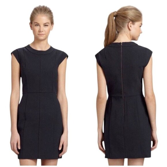 Theory Women’s Orinthia Stretch C Sheath Dress Black Size 6 Cap Sleeve - Picture 4 of 5